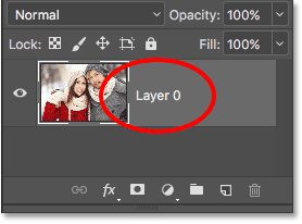The Background layer is now a normal layer named Layer 0. Image © 2016 Photoshop Essentials.com